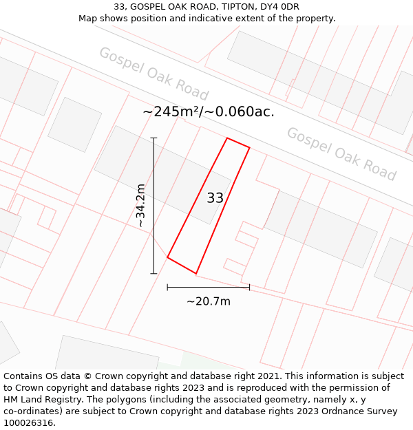 33, GOSPEL OAK ROAD, TIPTON, DY4 0DR: Plot and title map