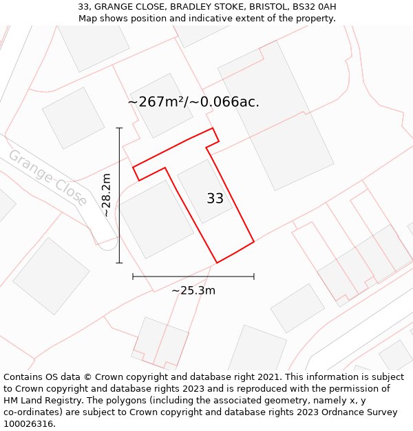 33, GRANGE CLOSE, BRADLEY STOKE, BRISTOL, BS32 0AH: Plot and title map