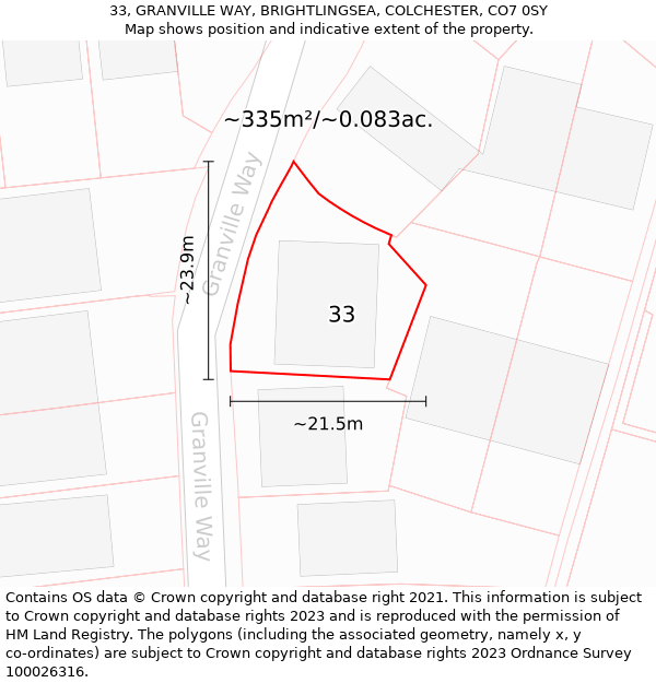 33, GRANVILLE WAY, BRIGHTLINGSEA, COLCHESTER, CO7 0SY: Plot and title map