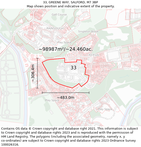 33, GREENE WAY, SALFORD, M7 3BP: Plot and title map