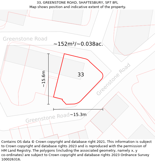 33, GREENSTONE ROAD, SHAFTESBURY, SP7 8FL: Plot and title map