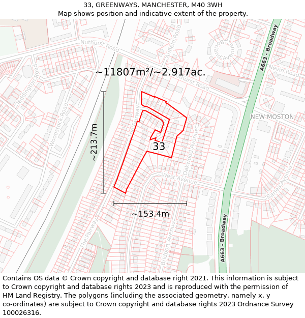 33, GREENWAYS, MANCHESTER, M40 3WH: Plot and title map