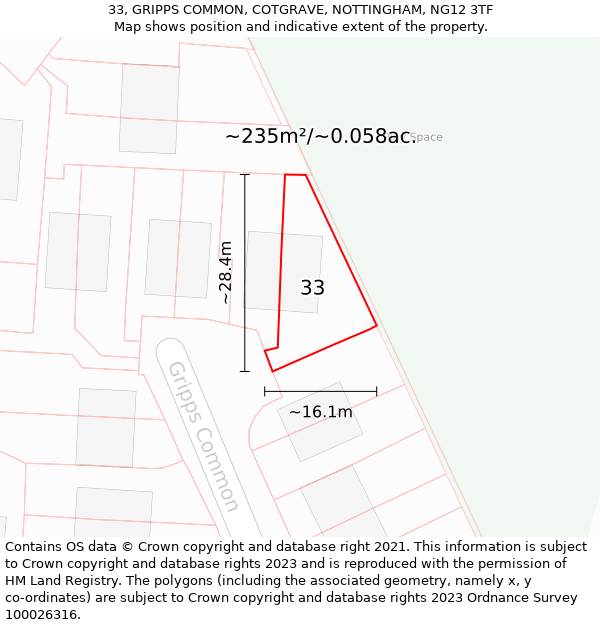 33, GRIPPS COMMON, COTGRAVE, NOTTINGHAM, NG12 3TF: Plot and title map