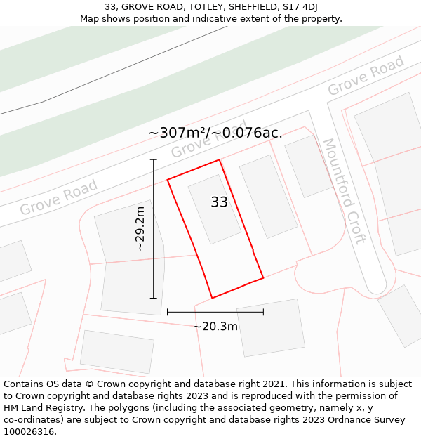 33, GROVE ROAD, TOTLEY, SHEFFIELD, S17 4DJ: Plot and title map