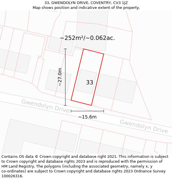 33, GWENDOLYN DRIVE, COVENTRY, CV3 1JZ: Plot and title map