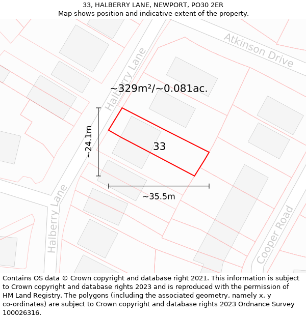 33, HALBERRY LANE, NEWPORT, PO30 2ER: Plot and title map