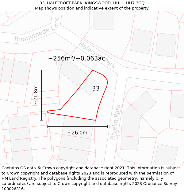 33, HALECROFT PARK, KINGSWOOD, HULL, HU7 3GQ: Plot and title map