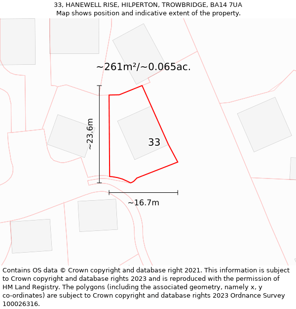 33, HANEWELL RISE, HILPERTON, TROWBRIDGE, BA14 7UA: Plot and title map