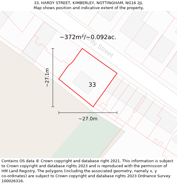 33, HARDY STREET, KIMBERLEY, NOTTINGHAM, NG16 2JL: Plot and title map