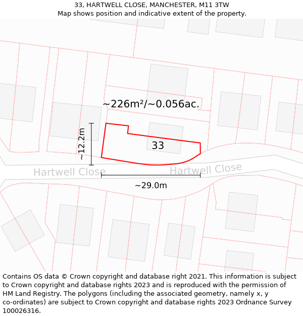 33, HARTWELL CLOSE, MANCHESTER, M11 3TW: Plot and title map