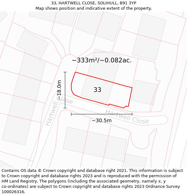 33, HARTWELL CLOSE, SOLIHULL, B91 3YP: Plot and title map