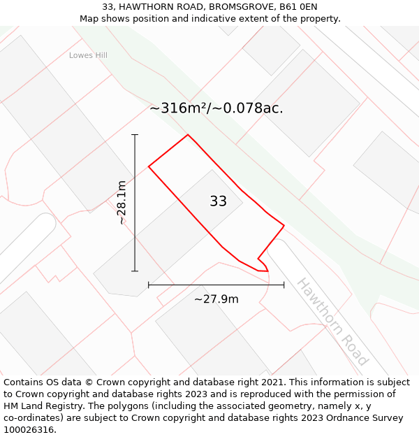 33, HAWTHORN ROAD, BROMSGROVE, B61 0EN: Plot and title map