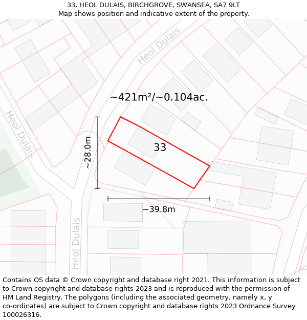 33, HEOL DULAIS, BIRCHGROVE, SWANSEA, SA7 9LT: Plot and title map