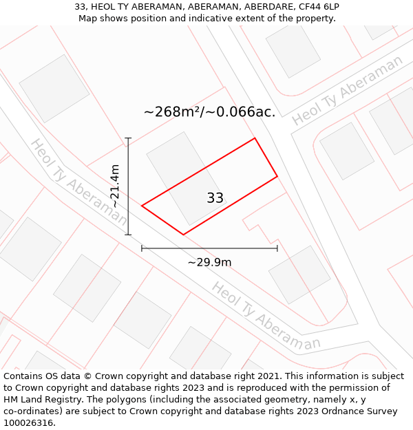 33, HEOL TY ABERAMAN, ABERAMAN, ABERDARE, CF44 6LP: Plot and title map