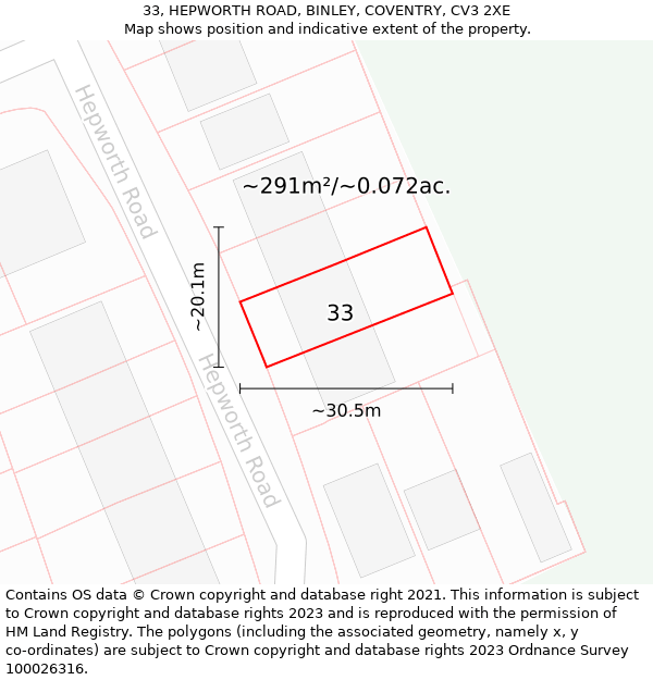 33, HEPWORTH ROAD, BINLEY, COVENTRY, CV3 2XE: Plot and title map