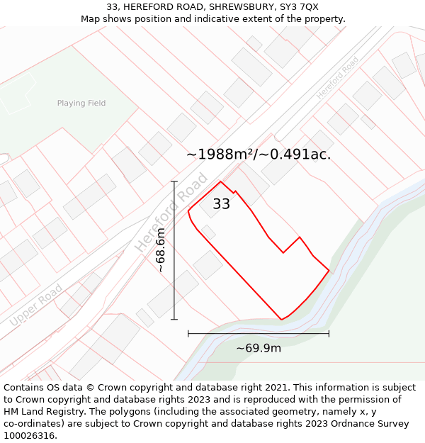 33, HEREFORD ROAD, SHREWSBURY, SY3 7QX: Plot and title map