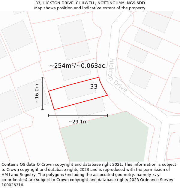 33, HICKTON DRIVE, CHILWELL, NOTTINGHAM, NG9 6DD: Plot and title map