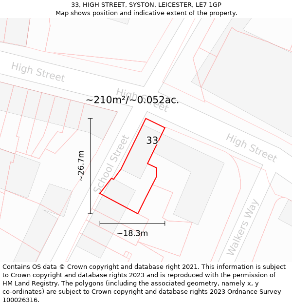 33, HIGH STREET, SYSTON, LEICESTER, LE7 1GP: Plot and title map