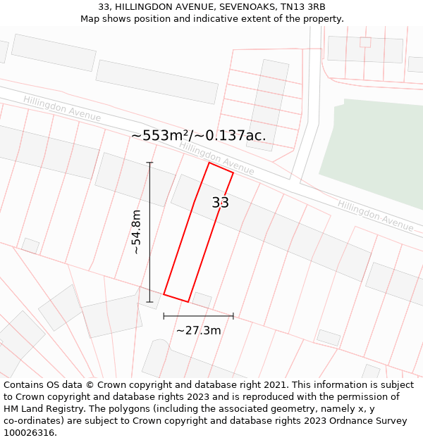 33, HILLINGDON AVENUE, SEVENOAKS, TN13 3RB: Plot and title map