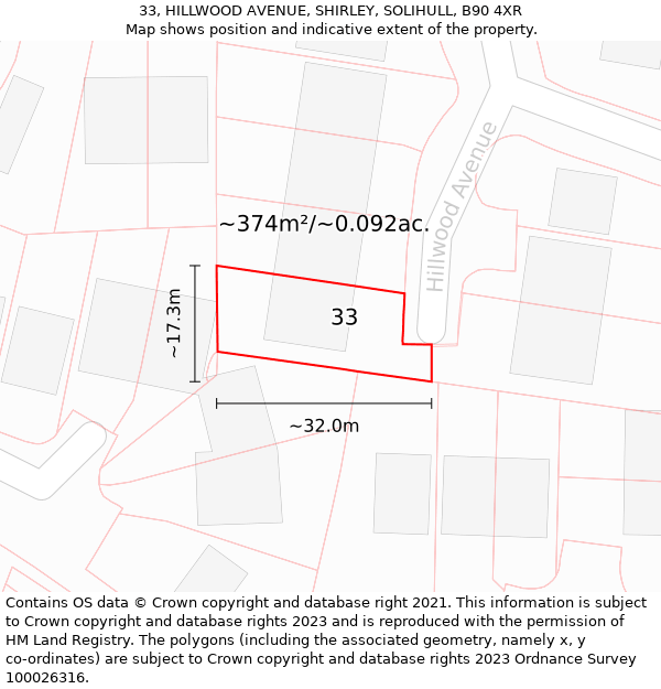 33, HILLWOOD AVENUE, SHIRLEY, SOLIHULL, B90 4XR: Plot and title map