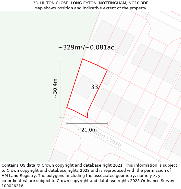 33, HILTON CLOSE, LONG EATON, NOTTINGHAM, NG10 3DF: Plot and title map