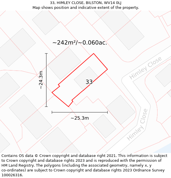 33, HIMLEY CLOSE, BILSTON, WV14 0LJ: Plot and title map