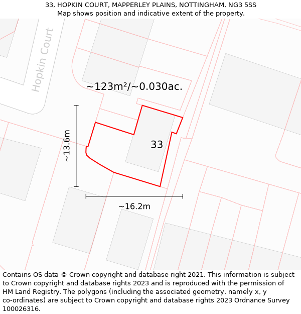 33, HOPKIN COURT, MAPPERLEY PLAINS, NOTTINGHAM, NG3 5SS: Plot and title map