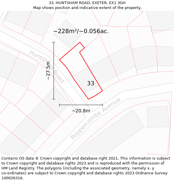 33, HUNTSHAM ROAD, EXETER, EX1 3GH: Plot and title map