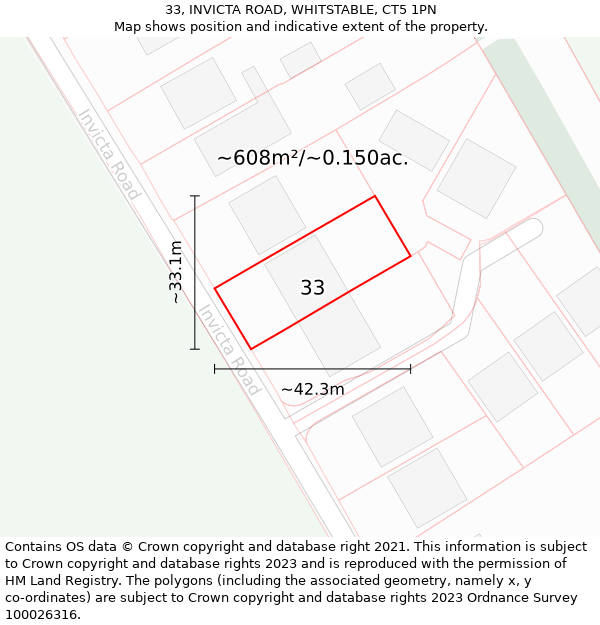 33, INVICTA ROAD, WHITSTABLE, CT5 1PN: Plot and title map