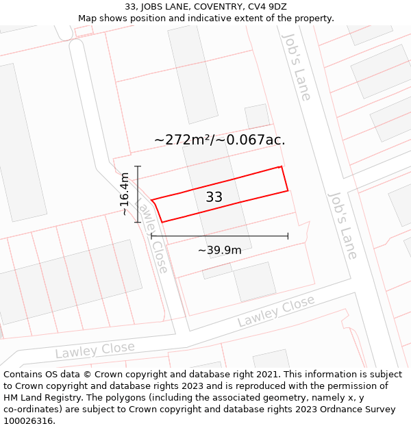 33, JOBS LANE, COVENTRY, CV4 9DZ: Plot and title map