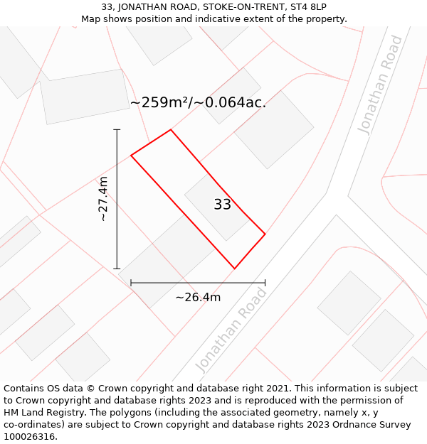 33, JONATHAN ROAD, STOKE-ON-TRENT, ST4 8LP: Plot and title map