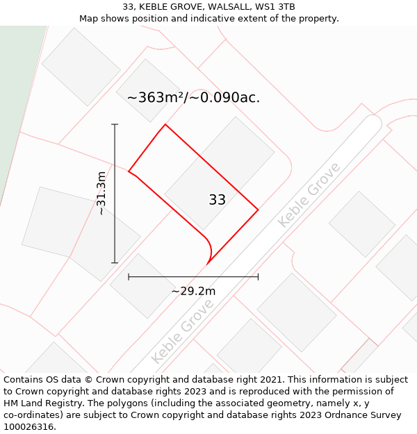 33, KEBLE GROVE, WALSALL, WS1 3TB: Plot and title map