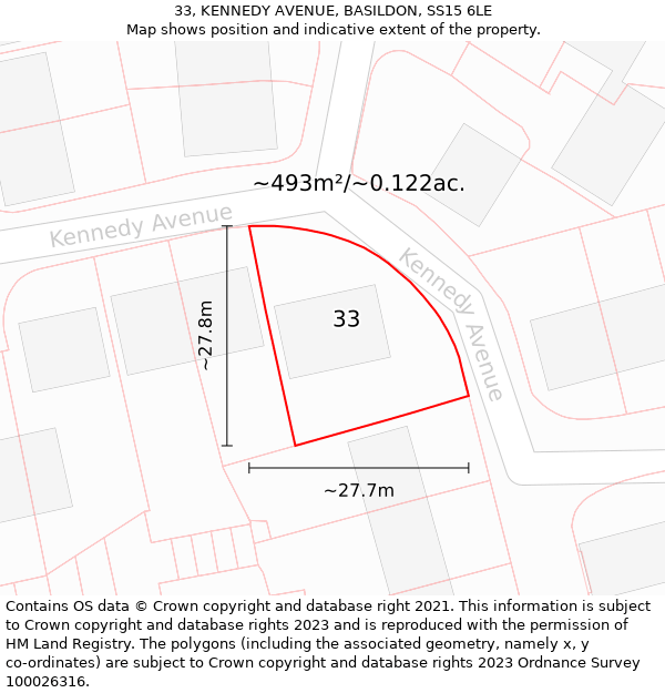 33, KENNEDY AVENUE, BASILDON, SS15 6LE: Plot and title map