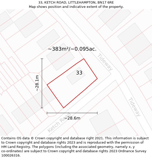 33, KETCH ROAD, LITTLEHAMPTON, BN17 6RE: Plot and title map