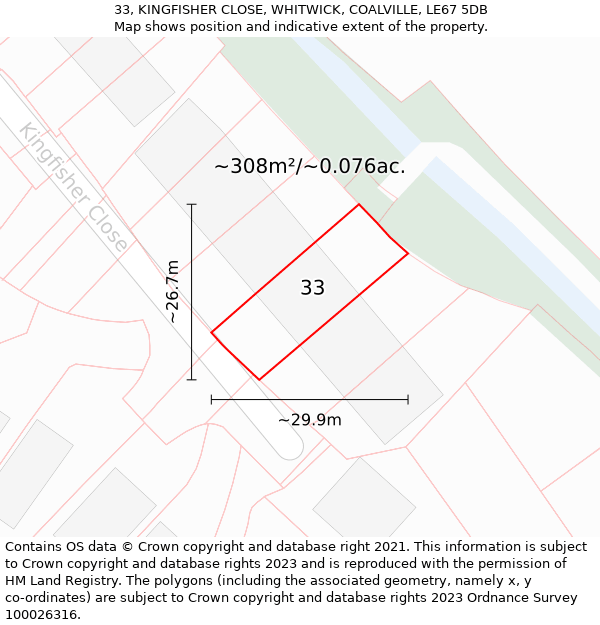 33, KINGFISHER CLOSE, WHITWICK, COALVILLE, LE67 5DB: Plot and title map