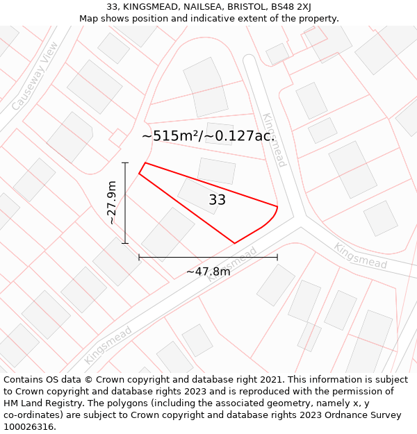 33, KINGSMEAD, NAILSEA, BRISTOL, BS48 2XJ: Plot and title map