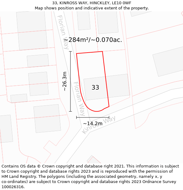 33, KINROSS WAY, HINCKLEY, LE10 0WF: Plot and title map