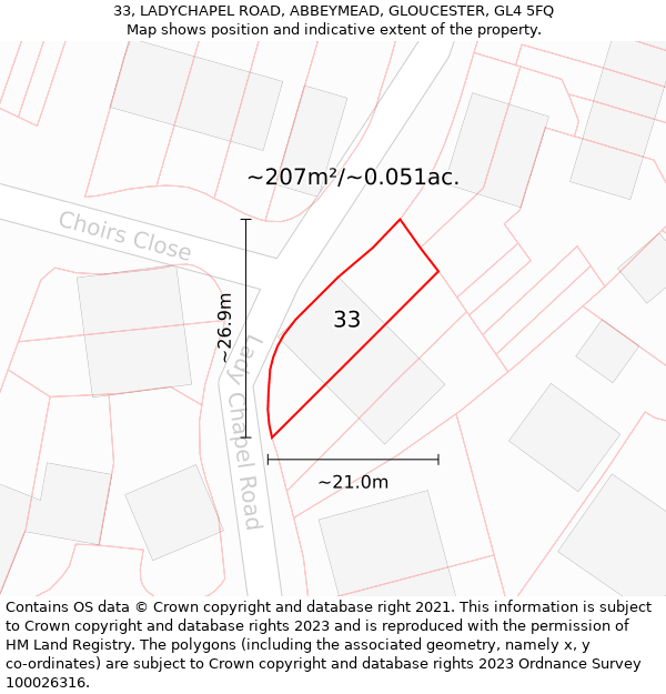 33, LADYCHAPEL ROAD, ABBEYMEAD, GLOUCESTER, GL4 5FQ: Plot and title map