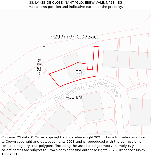 33, LAKESIDE CLOSE, NANTYGLO, EBBW VALE, NP23 4EG: Plot and title map