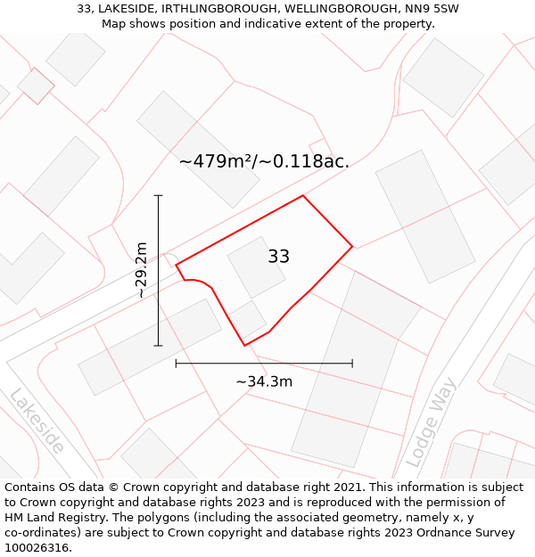 33, LAKESIDE, IRTHLINGBOROUGH, WELLINGBOROUGH, NN9 5SW: Plot and title map