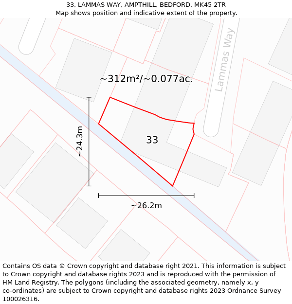 33, LAMMAS WAY, AMPTHILL, BEDFORD, MK45 2TR: Plot and title map