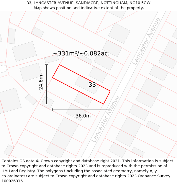 33, LANCASTER AVENUE, SANDIACRE, NOTTINGHAM, NG10 5GW: Plot and title map