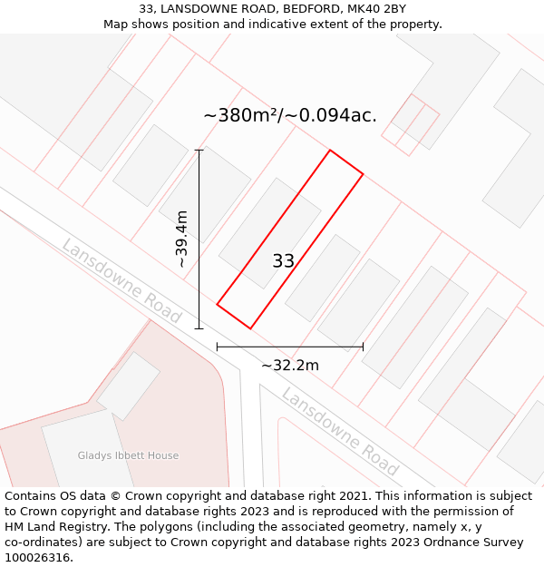 33, LANSDOWNE ROAD, BEDFORD, MK40 2BY: Plot and title map