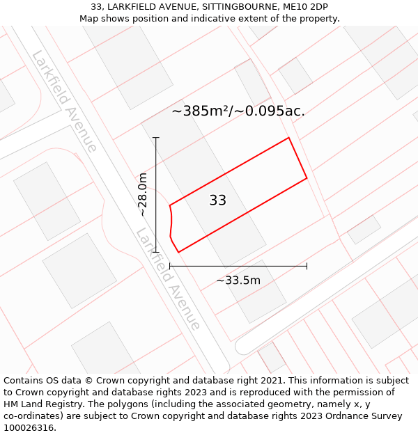 33, LARKFIELD AVENUE, SITTINGBOURNE, ME10 2DP: Plot and title map