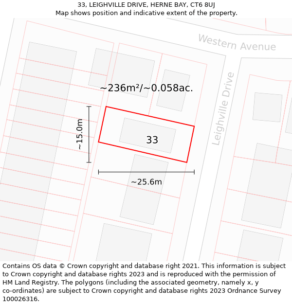 33, LEIGHVILLE DRIVE, HERNE BAY, CT6 8UJ: Plot and title map