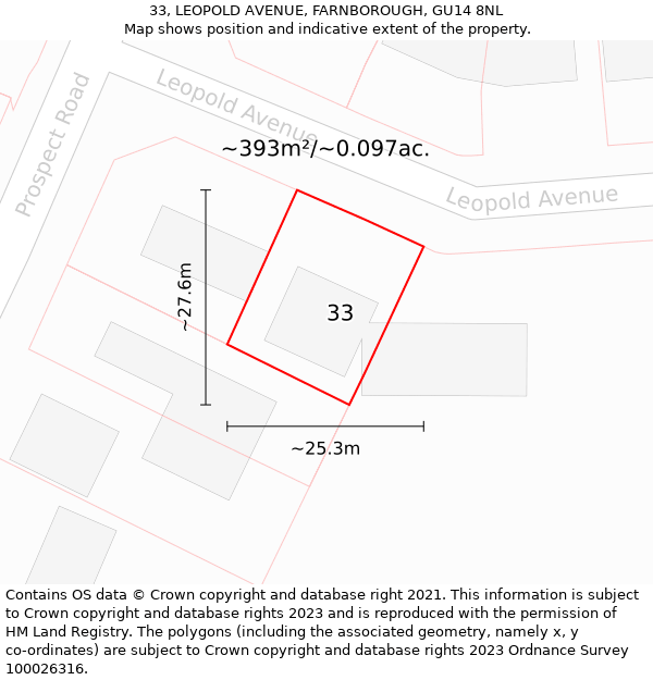 33, LEOPOLD AVENUE, FARNBOROUGH, GU14 8NL: Plot and title map