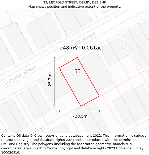 33, LEOPOLD STREET, DERBY, DE1 2HF: Plot and title map