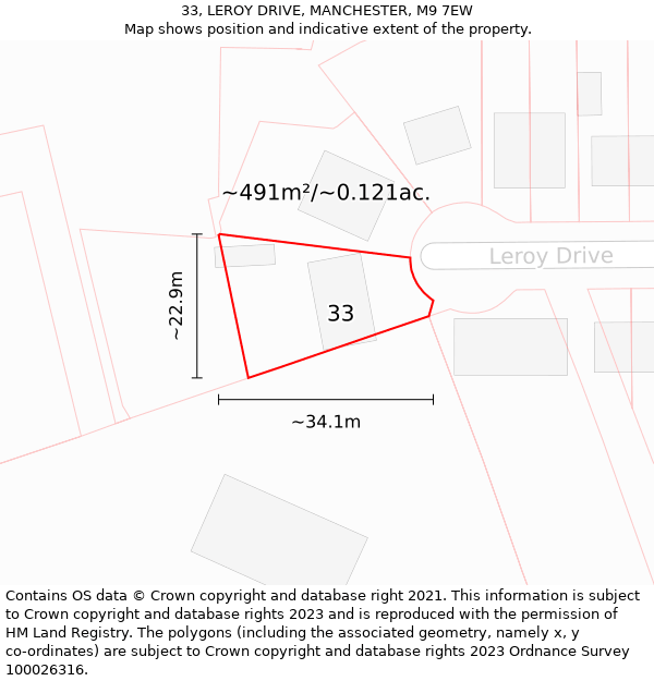 33, LEROY DRIVE, MANCHESTER, M9 7EW: Plot and title map