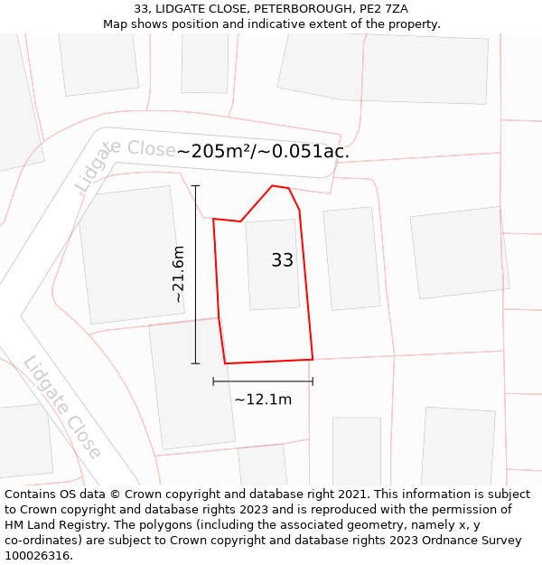 33, LIDGATE CLOSE, PETERBOROUGH, PE2 7ZA: Plot and title map