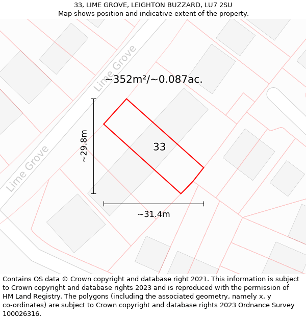 33, LIME GROVE, LEIGHTON BUZZARD, LU7 2SU: Plot and title map